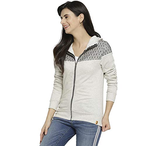 Image of Campus Sutra Women cotton Premium Zipper Hoodie-Grey