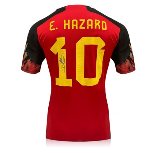Exclusive Memorabilia Eden Hazard Signed Belgium 2022 Home Soccer Jersey (Original Print)
