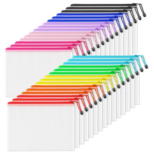 Image of SUNEE Mesh Zipper Pouch 9.2x12.5 in (10 Colors, 30 Packs), Mesh Bags with Zipper for School Office Supplies, Puzzles & Games, Travel Accessories