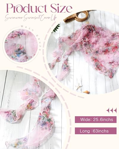 Geyoga Women Floral Mesh Sarong Coverups Sheer Ruffle Swimsuit Wrap Beach Vacation Mini Short Skirts Music Festival2
