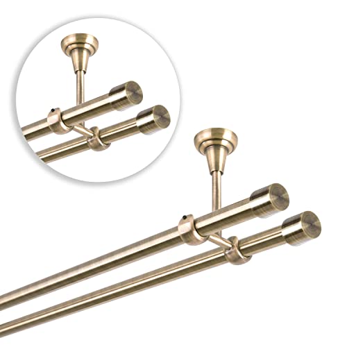 MDEKOR Tringle à rideaux 240 cm à 2 voies - Tringle à rideaux pour montage au plafond - En métal doré vieilli - Diamètre : 19 mm – vue 3