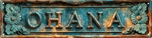 Ohana - Letrero de metal vintage para regalo de Pascua, 4 x 16 pulgadas, placa decorativa de calle, campo, cabaña, adecuado para habitaciones, hogares, puertas, jardines, cuevas, granja, decoración de