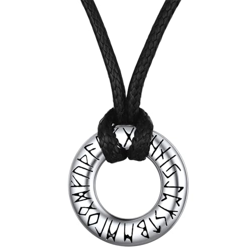 FaithHeart Colgante Hombre Runas Vikingas Acero Inoxidable 316L Cadena Negra Cordon Cuero Encerado Ajustable Flexible Joyería Gótica Mitología Nórdica