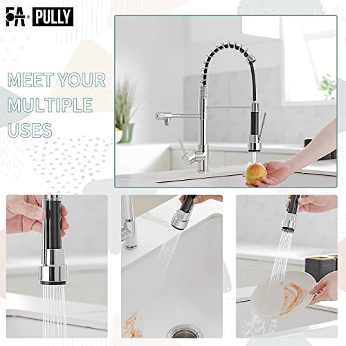 Chrome Kitchen Faucet With Pull Down Sprayer, Commercial Single Handle Kitchen Sink Faucet, Polished 3 Way Kitchen Faucet With Drinking Faucet Water Filter Or Cold Pot Filler Faucet For Kitchen Sink #TOP3