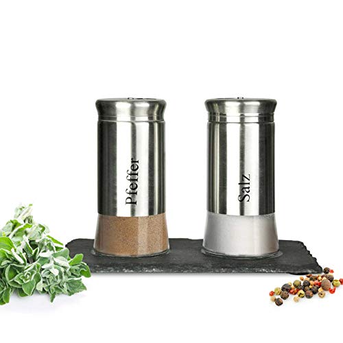 Sendez - Spargisale e spargipepe su Piastra in Ardesia, in Acciaio Inox