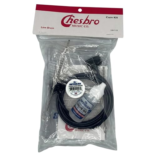 Chesbro Low Brass Care Cleaning Kit for Tuba, Euphonium, and Baritone Maintenance, Includes Instrument Valve Oil, Slide Grease, Polish Cloth, Snake Brush, Mouthpiece Cleaner and Other Brushes
