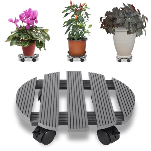 Peviasot Rotella per piante in WPC, portata 80 kg, rullo per fiori rotondo 7,5 x 30 cm, ruote girevoli a 360°, rullo per fiori con ruote per interni ed esterni, grigio