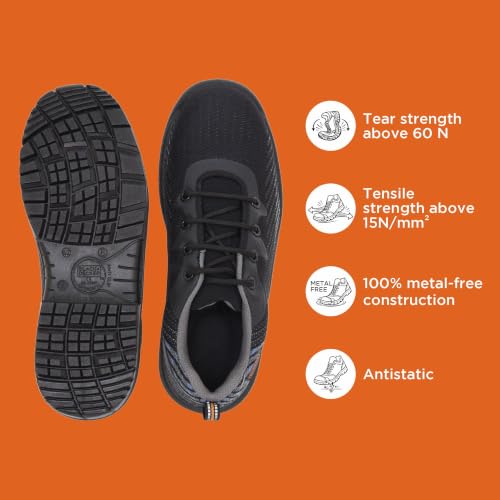 Image of BLACK+DECKER Flyknit Black & Blue Sporty Design Safety Shoes for Men | Lightweight, Antistatic & Antislip | Single Density with Fiber Toe | BXWB0186IN-FN | Size-08