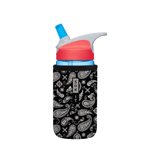 Sok It BotlSok Water Bottle Sleeve Insulated Neoprene Cover (Black Bandana, Fits 12oz CamelBak or Nalgene)