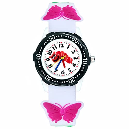 Reloj de niña Dibujos Animados de Moda Estilo de Mariposa Lindo Estudiante Niñas niños Cuarzo Relojes de Pulsera de Silicona 3D Relojes para niñas (Color : Blue)