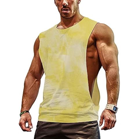 GYMAPE Mens Drop Armhole Quick Dry Tank Top for Workout Bodybuilding Sleeveless Muscle Shirts Color Yellow Size M Cover