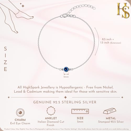 Image of HighSpark 925 Silver Anklet Payal | 92.5 Sterling Silver & Stunning Shine | Evil Eye Anklet & Minimal Elegant Anklets | Lovely Gift