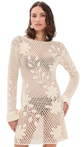 AGUA BENDITA Women's Rosetta Handmade Crochet Mini Coverup Dress, Multicolor, M