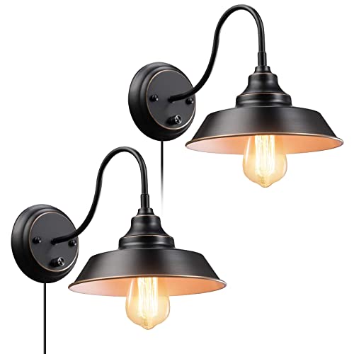 Elibbren Bathroom Vanity Wall Light Fixture, Farmhouse Gooseneck Plug in Wall Sconce, Industrial Barn Wall Light with 5.9FT Plug in Cord for Bedroom Nightstand, Bathroom Vanity, 2 Pack