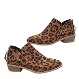 JITUUE Ankle Booties for Women,Women's Casual Dress Low Heeled Booties. V Cut Fashion Thick Heel Design Shoes(Leopard,US 8