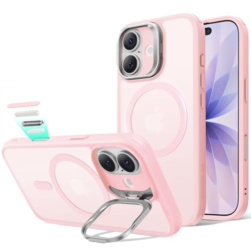 Image of ESR for iPhone 17 Case with Stash Stand, Camera Control Cover Compatible with MagSafe, Military-Grade Drop Protection Magnetic Phone Case, Scratch-Resistant Back Cover,Frosted Bubblegum Pink
