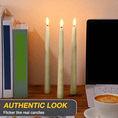 Image of Tuanse 20 Pcs Flickering Flameless Taper Candles Bulk LED Battery Operated Realistic Flame Effect with Remote & Timer Safe No Fire Wax Drip Candles for Wedding Church Home Decor (9.65 inch,Beige)