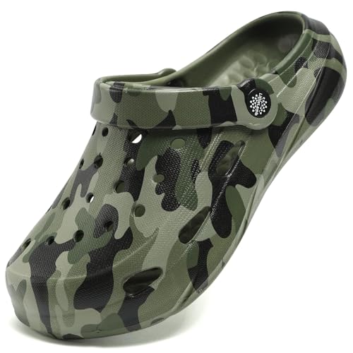 JOYFULTYKES Kids Boys Girls Classic Camo Beach Clogs & Mules | Lightweight Summer Shoes - Quick-Dry Non-Slip Pool Water Shoes Size 3 Big Kid Green Camo