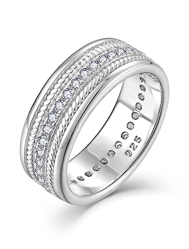 Mens Wedding Ring 925 Sterling Silver Rings for Men Wedding Band Cut CZ Engagement Promise Ring for Him Size7-12