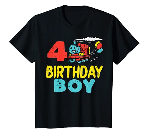 Niños 4 Birthday Boy Train Cute Boys 4th Birthday Kids Gift Camiseta