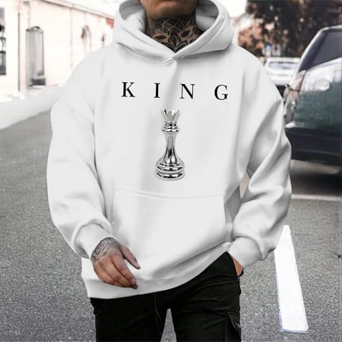 Mens Oversized Urban Hoodie White King Graphic Hoodies For Men