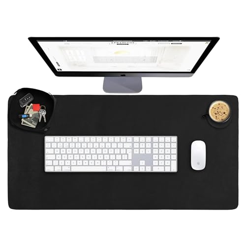 Leather Desk Pad Real Leather Desk Mat (31x15.6) Desk Cover Desk Blotter Desk Protector Large Computer Mat for Keyboard Gaming Mouse Pad (Black 3mm) Table Laptop Mat Office Desktop Accessories ELIZO