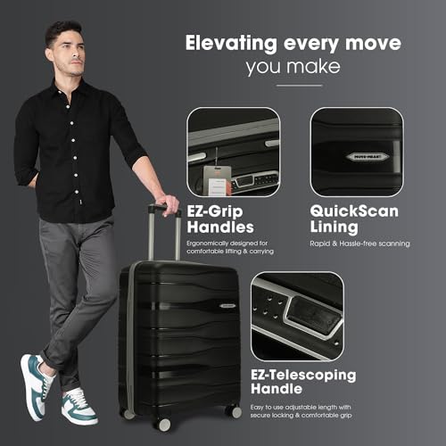 Image of Move-Meant TRAVELFY Cabin Size Trolley Bag for Travel, 55cm, Black - Small Hard Shell Luggage - 360 Degree Spinner Wheels - Unisex - Polypropylene Suitcase - Combination Lock - Flight Short Trips