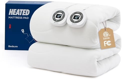 Bedsure Heated Mattress Pad Queen - Bed Warmer with Memory & Preheat Function, 12-Hour Auto Off & 10 Heat Settings, Dual Controllers, Fast Heating, Coral Fleece Electric Mattress Pad Queen, 60"x80"