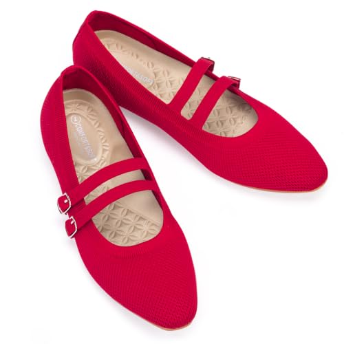 Frank Mully Women's Knit Mary Jane Flats Shoes with Adjustable Straps Red by Frank Mully - Used condition - Image 5