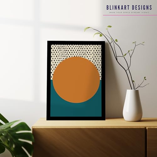 Image of BLINKART Vintage Bauhaus Retro Geometric Aesthetic Poster Gallery | Colorful Wrap Framed For Home Office Studio Living Room Modern Art Studio Decoration Abstract Shapes | (d141) | 13x10 Inch