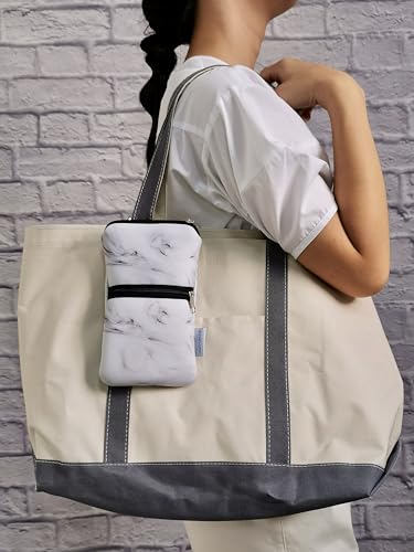 Image of Tainada Men Women Phone Neoprene Shockproof Zippered Sleeve Case Bag Pouch with Carabiner, Neck Lanyard, Belt Loop Holster for iPhone 17 /16 Pro Max, 16 Plus, 16e ; Samsung S25+, S24 (Marble White)