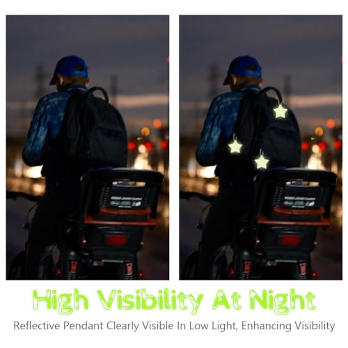 Miniatura 5 de Uraqt Colgante Reflector, 24 Piezas Llavero Reflectante De Estrella De Cinco Puntas De Colores, Colgantes Reflectores De Seguridad Para Niños Para Niños Decoración Mochila Ciclismo Bolsa Caminar