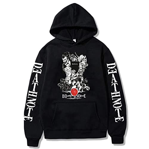 AP.DISHU Ropa De Otoño E Invierno De Moda Harajuku Cartoon Sudadera con Capucha Deportiva Neutral,Notas De Muerte De Anime Japoneses,Nuevo Estudiante Creativo Suéter Casual,Negro,XS Cover