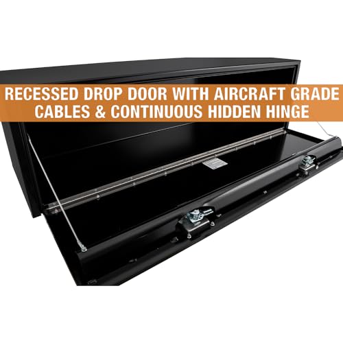Image of Buyers Products 1702315 Black Steel Underbody Truck Tool Box - 18 x 18 x 60 Inch - Truck Bed & Underbelly RV Storage Box, Locking T-Latch, Weather-Resistant, Heavy-Duty Flatbed Job Box, Made in USA