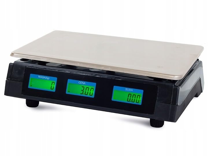 Girox - Elektronische Ladenwaage 40 kg - Preisrechner Waage LCD doppelte Anzeige für Kunde und Bediener - Akku und 230V Netzbetrieb - Tara Speicher 7 PLU - 33 x 23 cm Wiegefläche