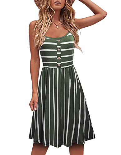 MOQIVGI Misses Dresses Spaghetti Strap Retro Striped Knee Length Beach Vacation Dress Casual Stylish Soft Surroundings Womens Clothes Green White Medium - image 1