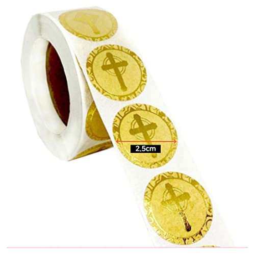 500-Piece Stickers Roll, Cross Design Round Labels With Gold Foil Finish, Round Labels Ideal For Christening, Communion, Christian Occassions, 1 Inch/2.5 Cm In Diameter (Cross) #TOP1