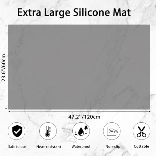 2MM Thick Large Silicone Mat, 47.2"x23.6"(120cmx60cm) Silicone Mats for Kitchen Counter, Heat Resistant Mat, Non-Slip Kitchen Counter Mat, Waterproof Countertop Protector for Craft, Translucent Red by Goldleaf - Image 2
