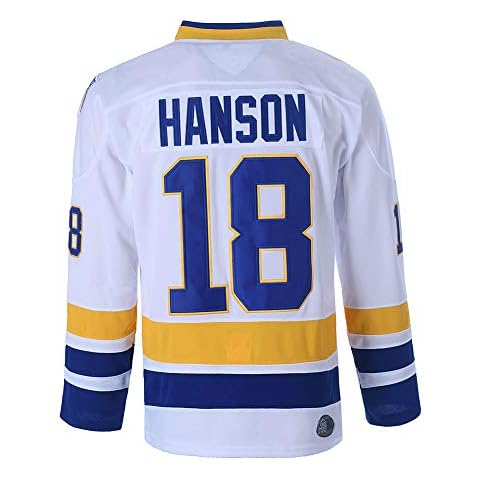 Hanson Brothers Charlestown Chiefs 16 Jack 17 Steve 18 Jeff Slap Shot Movie Ice Hockey Jersey, 18 White, XL Cover