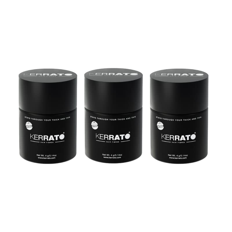 Kerrato Hair Fibres for Thinning Hair (DARK BROWN) Natural - 4g - Pack of 3 - Conceals Hair Loss in 10 seconds - Natural Hair Thickener & Fibers for Men & Women