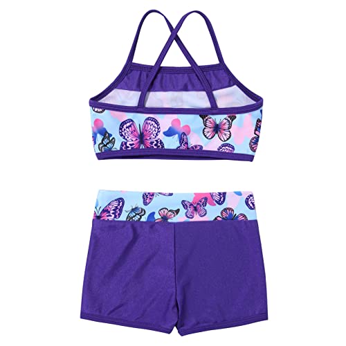 Kids Girls Summer 2 Piece Sports Outfits Shiny Crop Top with Booty Shorts for Swimming/Gymnastics/Dance4