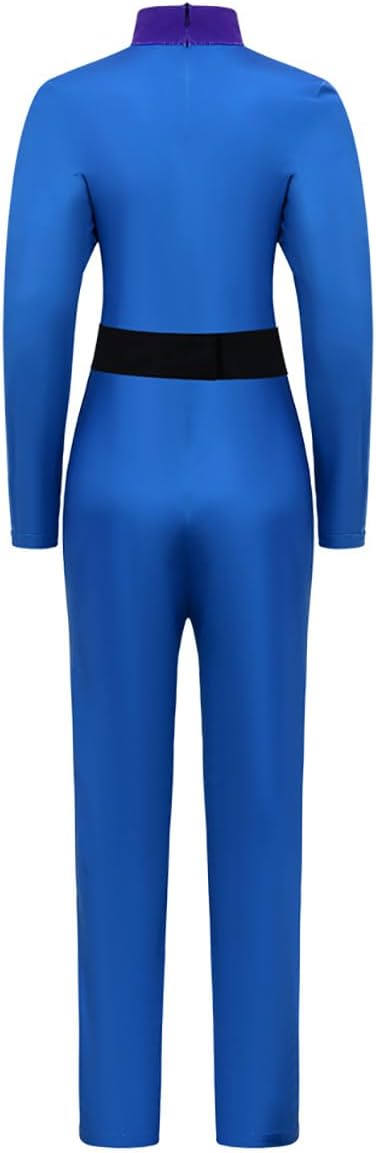 Alien Cosplay Jumpsuit Belt Blue Suit Monster Alien Halloween Costume Jumpsuit Bodysuit Headband for Hallowen Party