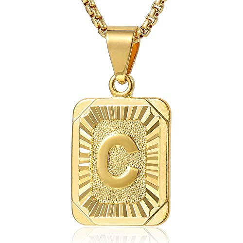 Trendsmax Gold Plated Initial Letter C Pendants for Men Women Alphabet Couple Jewelry Stainless Steel Box Necklace Chain 18inch