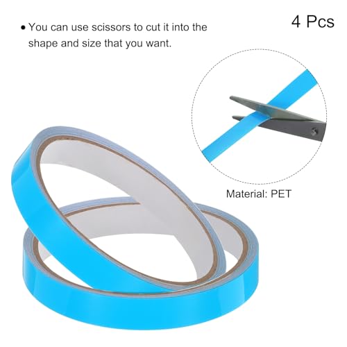Image of uxcell 4Rolls Glow in The Dark Tape, 0.3 inch x 9.8 ft Fluorescent Adhesive Tape Luminous Tape for Stairs, Walls, Steps, Exit Sign, Home Decoration, Blue