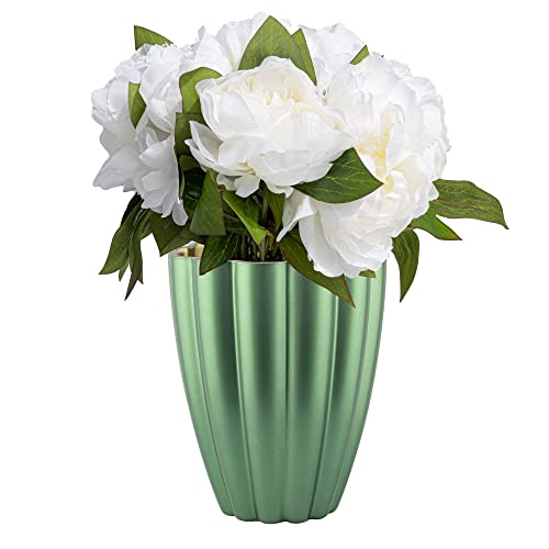 TREND FOR HOME Jarrón de Vidrio Cristal Jarrón de Flores de Cristal Florero de Vidrio Decoracion Salon Contenedor Decorativo | 1430 ml | Altura 17 cm | Filanthia | Verde/Dorado Cover