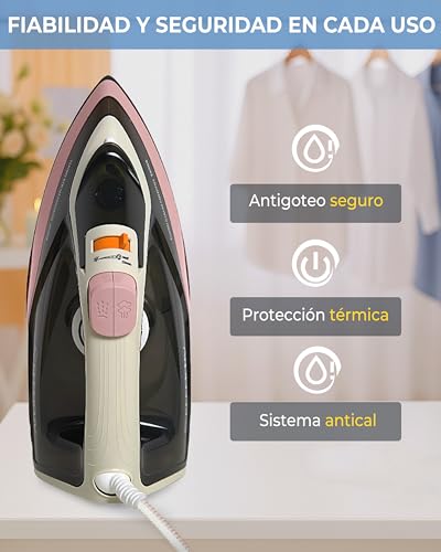Miniatura 4 de Effektiv Plancha De Vapor Para Ropa 2500x Suela Cerámica Vapor Constante Y Golpe De Vapor 500 G Apta Para Todo Tipo De Tejidos Autolimpieza Y Autoapagado 2400w Cable De 2,5 M