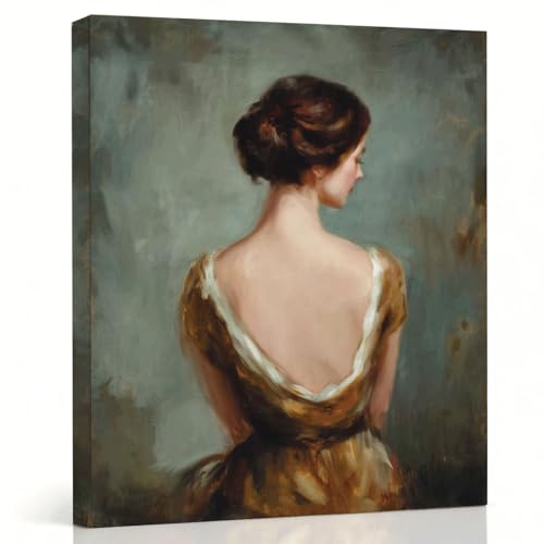 Vintage Figurative Oil Painting Wall Art, Woman Back View Portrait