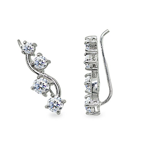 Sterling Silver Vine Climber Crawler Earrings Made with AAA Cubic Zirconia4