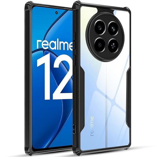 Image of A rtistque Clear Hard Transparent Acrylic Armor Anti-Drop Shockproof TPU Edge Back Cover Case for Realme 12 - Black