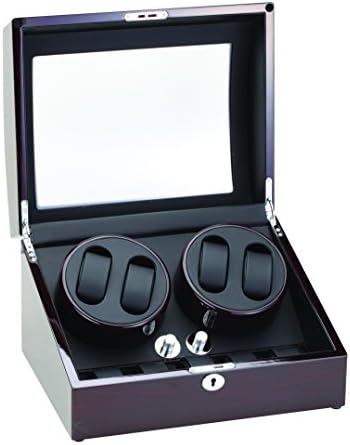 Diplomat Ebony Wood Quad Watch Winder with Black Leather Interior and 4 Program Settings image 5